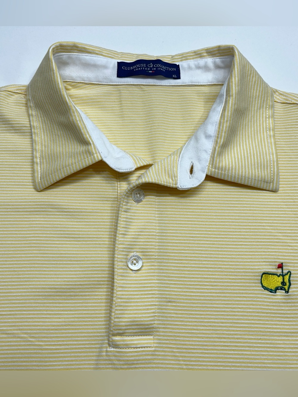 Masters Clubhouse Collection Golf Polo Shirt Mens XL Yellow Striped Short Sleeve
